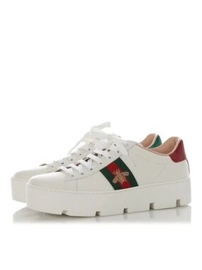Authentic Gucci Ace Bee Platform Chunky Sneakers White Leather – Size 36 / US 6